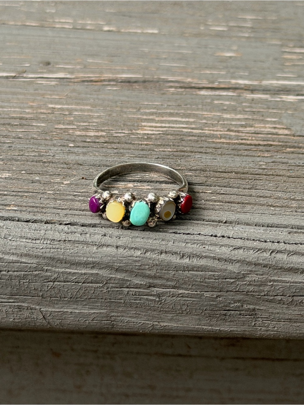 Sterling Silver 925 Multi Gemstone Ring Turquoise, Yellow, Purple, Red, Abalone - Picture 5 of 7